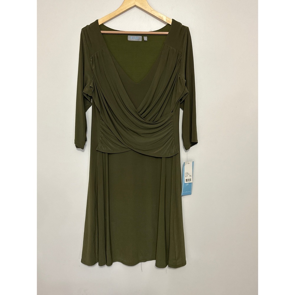 B-Slim NY Collection Ruched Surplice Dress Womens XL Professional Office Stretch